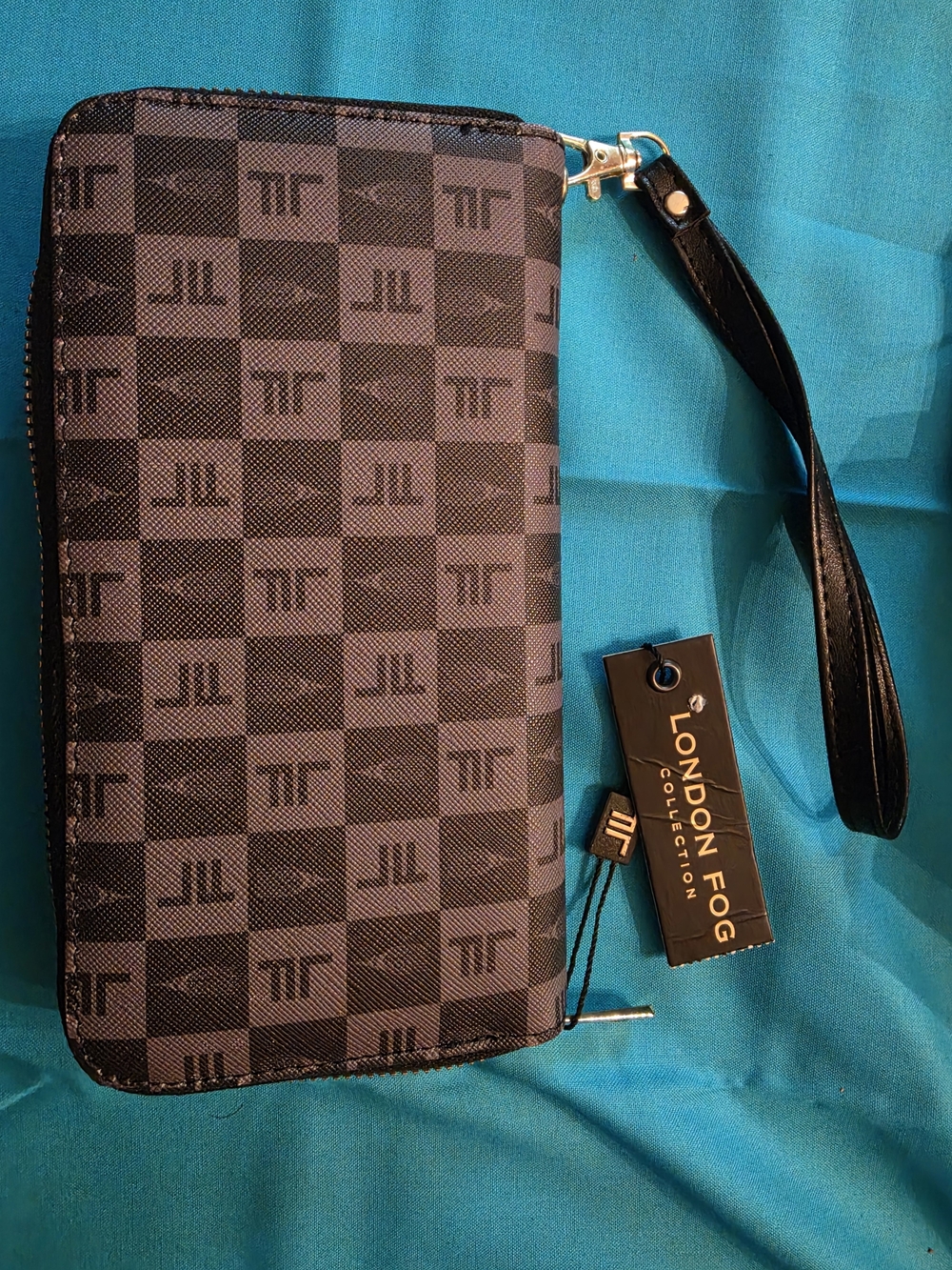 London Fog Black Check Zip-Around Wristlet Wallet